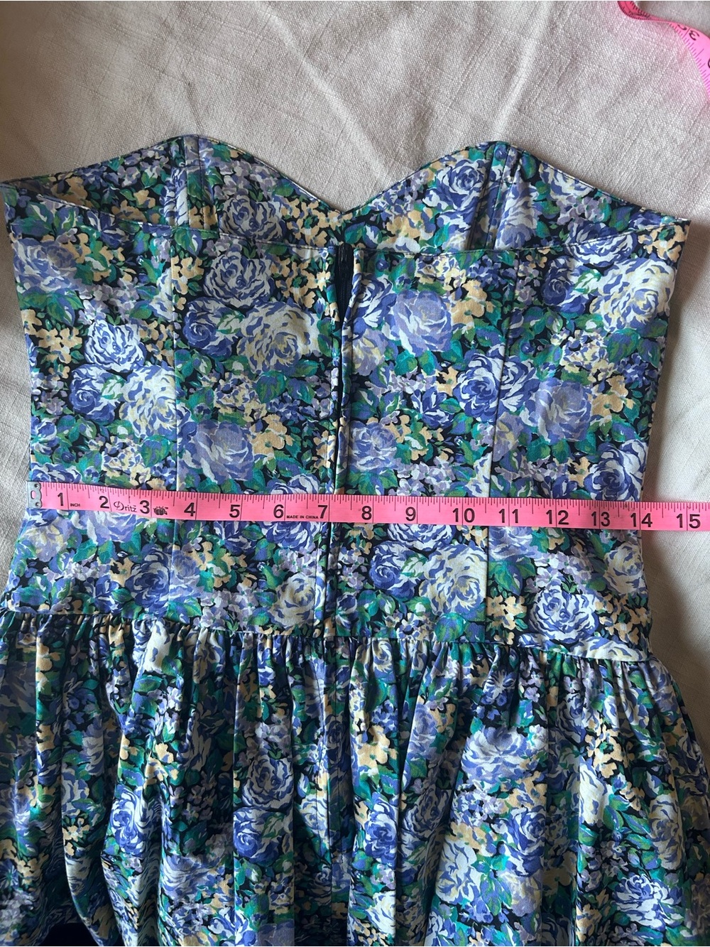 Vintage Laura Ashley Dress Strapless Blue Floral Tiered - Picture 5 of 6